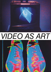 This is a poster for Documentary Video As Art - ART/new york No. 16 featuring photographs of the video art of Nam June Paik and Ernest Gusella