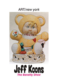 This is a poster for Documentary Jeff Koons: The Banality Show - ART/new york No. 31 featuring a sculpture by Jeff Koons of a child in a bear costume